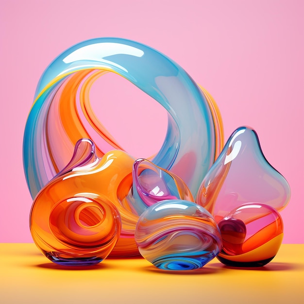 3d rendered photos of glass morphism in bright