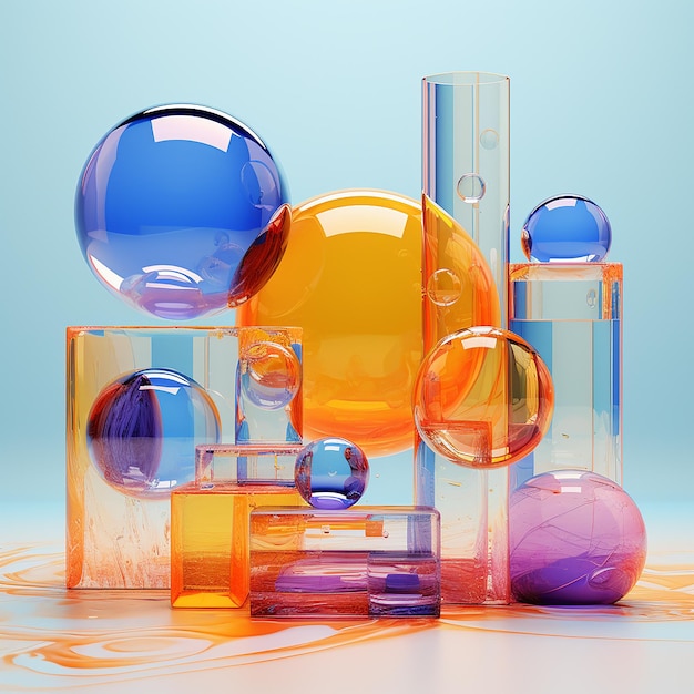 3d rendered photos of glass morphism in bright