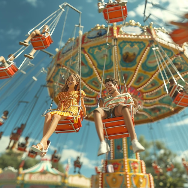 3d rendered photos of happy family having fun in amusement park