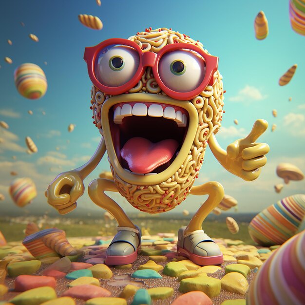 Photo 3d rendered photos of happy groovy cartoons