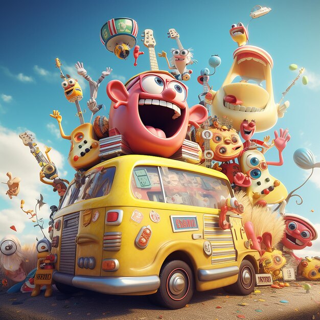 3d rendered photos of happy groovy cartoons