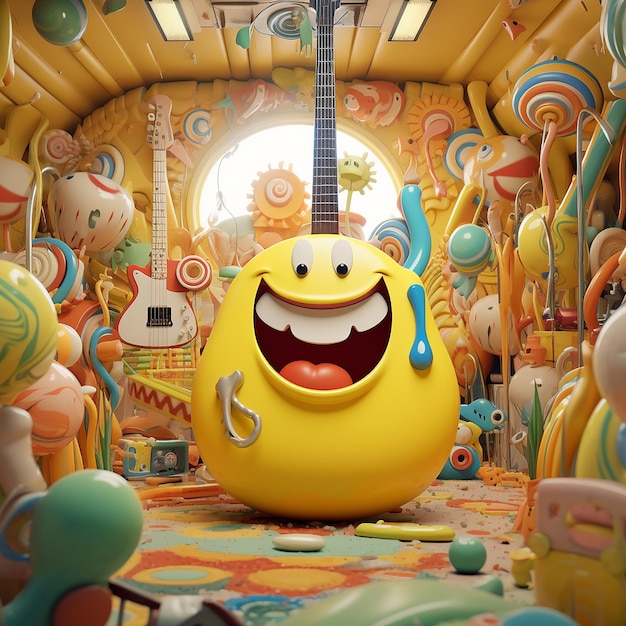 3d rendered photos of happy groovy cartoons