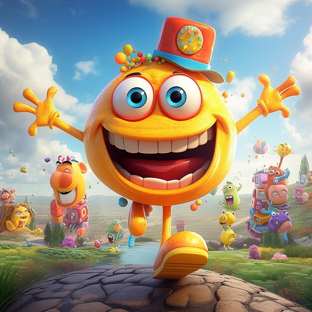 3d rendered photos of happy groovy cartoons