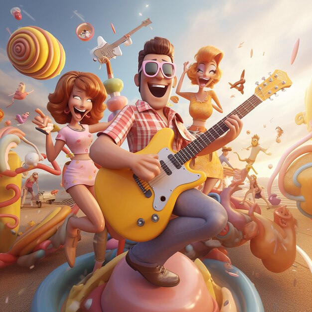 3d rendered photos of happy groovy cartoons