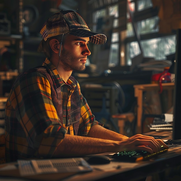 3d rendered photos of hardworking man doing his work