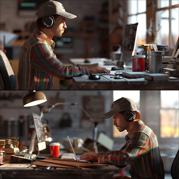 3D-фотографии трудолюбивого человека, выполняющего свою работу.