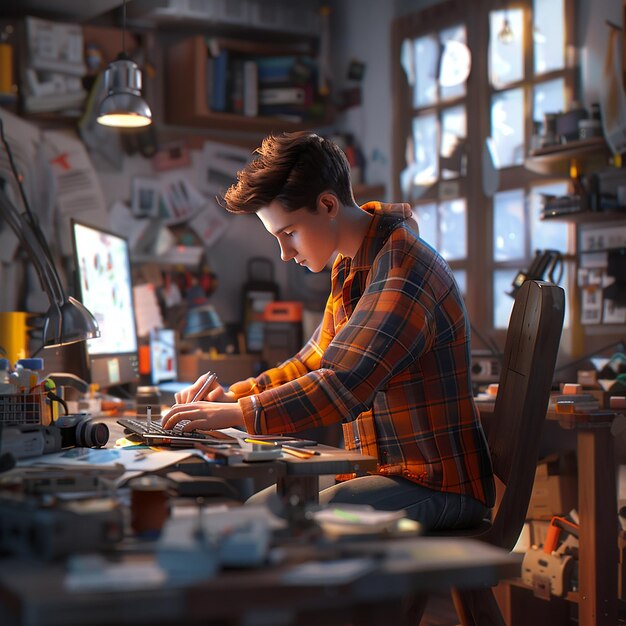 3d rendered photos of hardworking man doing his work