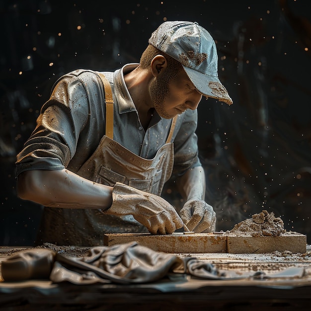 3d rendered photos of hardworking man doing his work