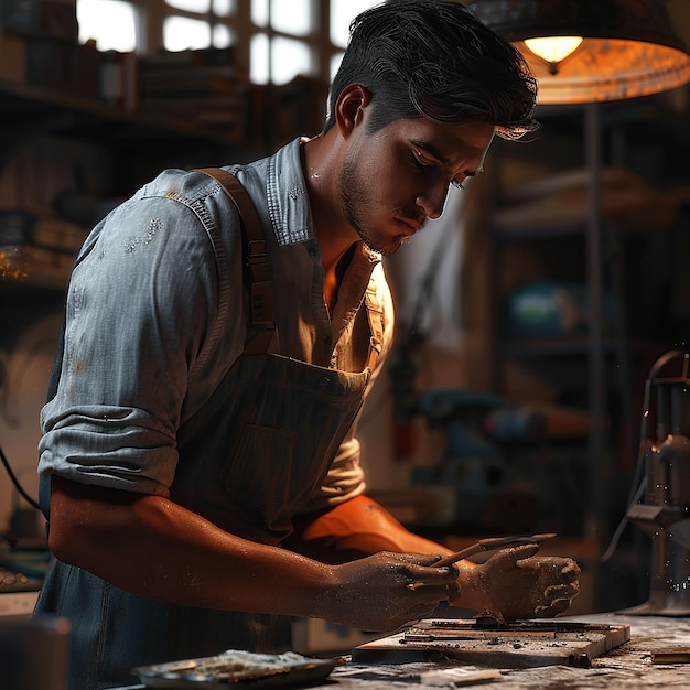 3d rendered photos of hardworking man doing his work