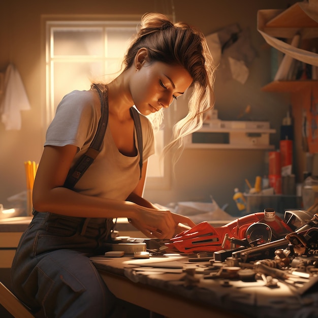 3d rendered photos of hardworking woman