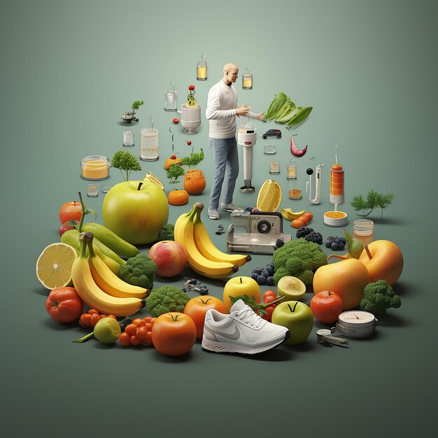 Photo 3d rendered photos of healthy lifestyle