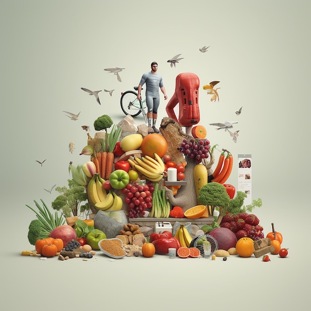 Photo 3d rendered photos of healthy lifestyle