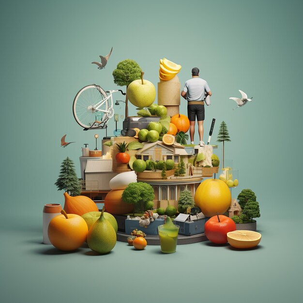 3d rendered photos of healthy lifestyle