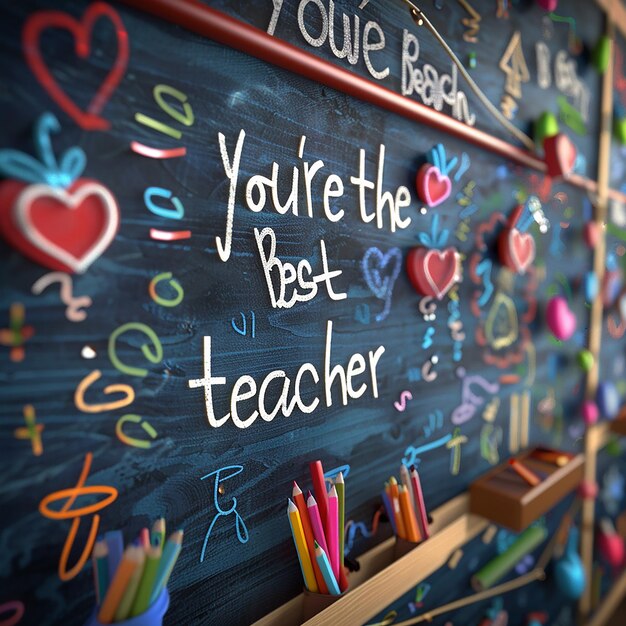 3d rendered photos of kids hand writing YOU ARE THE BEST TEACHER teachers values and importance