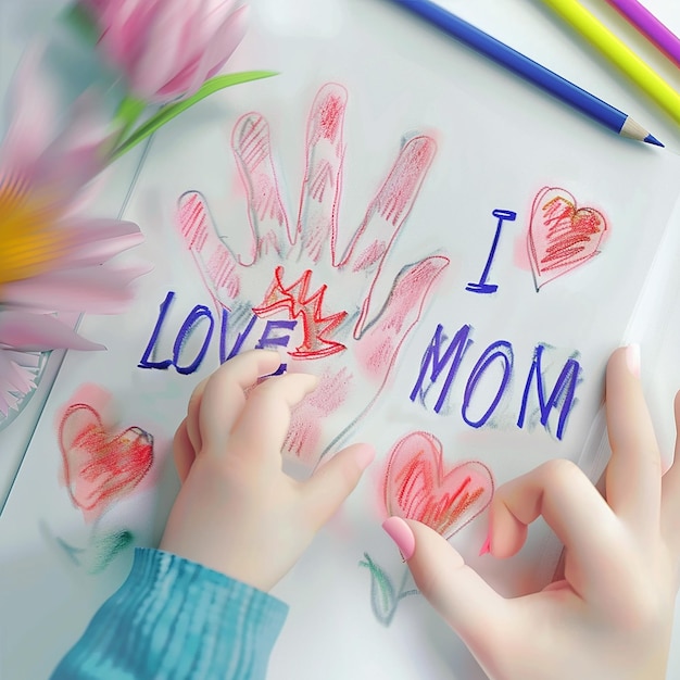 Foto foto renderizzate in 3d di bambini che scrivono a mano sei la migliore mamma un carino disegno a mano di madre e figlio
