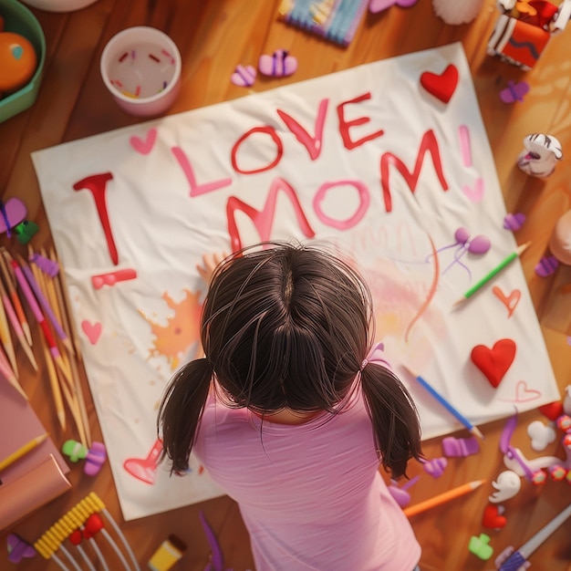 3d rendered photos of kids hand writing youre the best MOM a cute hand drawing of mother and kid