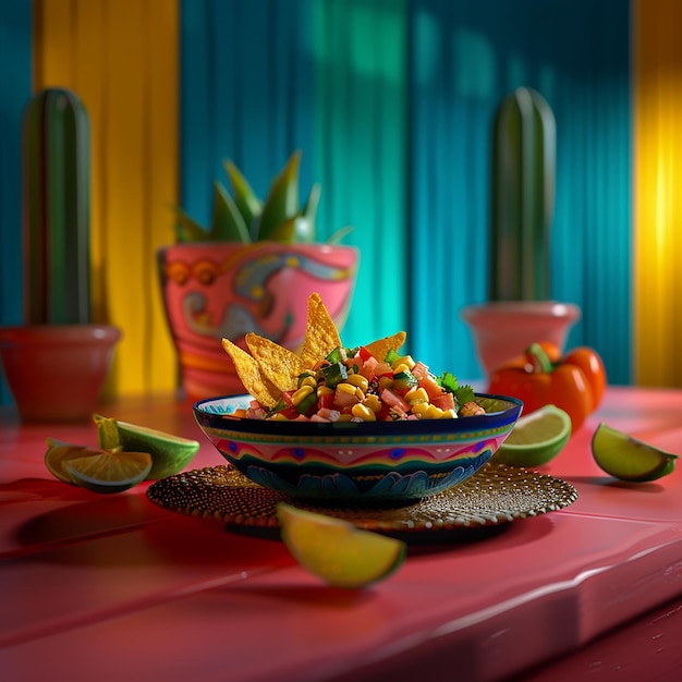 Photo 3d rendered photos of mexican traditional food served in mexican style restaurant closeup shot