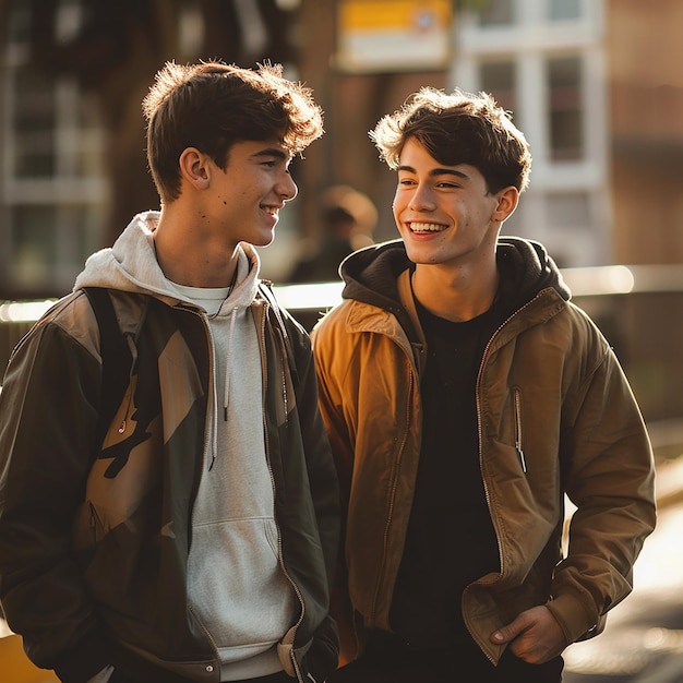 写真 3d rendered photos of candid shot of best friends enjoying in street