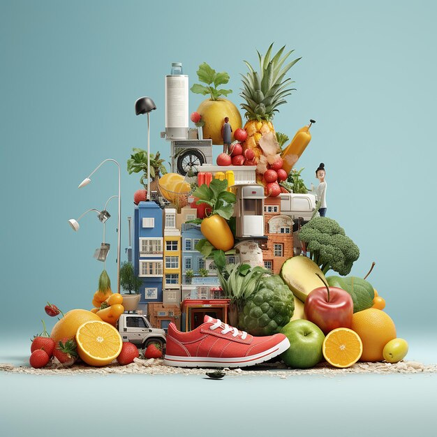 사진 3d rendered photos of healthy lifestyle