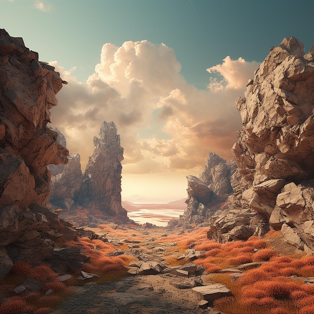 3d rendered photos of perfect imperfect landscapes