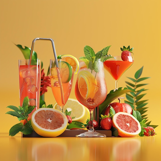 3d rendered photos of refreshing drinks for summer day