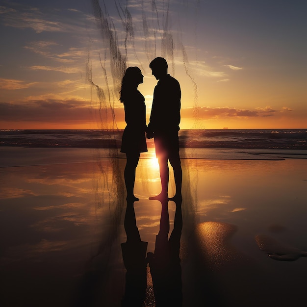 3d rendered photos of silhouette of couple at beach