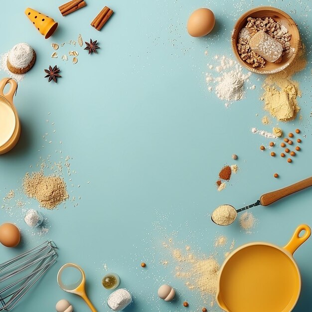 3d rendered photos of simple layout layer of baking with baking ingredients empty space for text