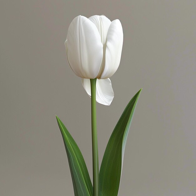 3d rendered photos of slightly tilted downward 1d One blooming tulip simple style plain background