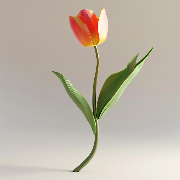 3d rendered photos of slightly tilted downward 1d One blooming tulip simple style plain background