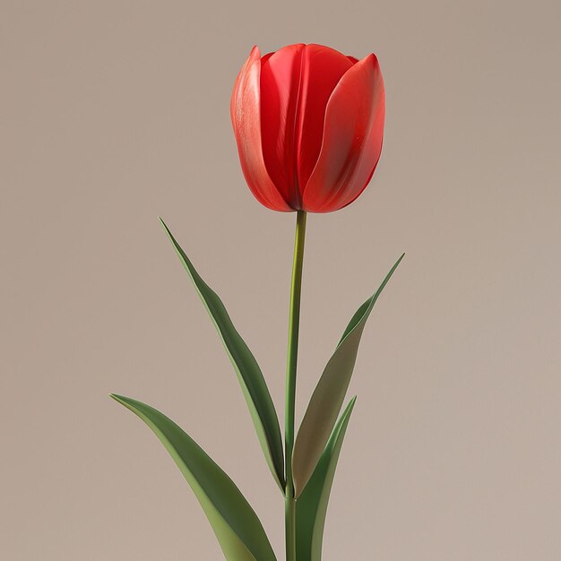 3d rendered photos of slightly tilted downward 1d One blooming tulip simple style plain background