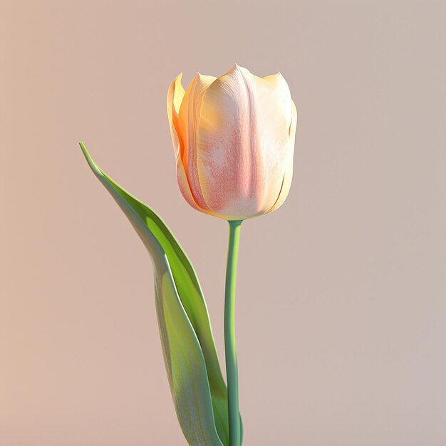 3d rendered photos of slightly tilted downward 1d One blooming tulip simple style plain background