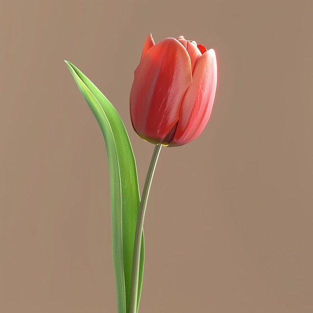 3d rendered photos of slightly tilted downward one blooming colored tulip simple style