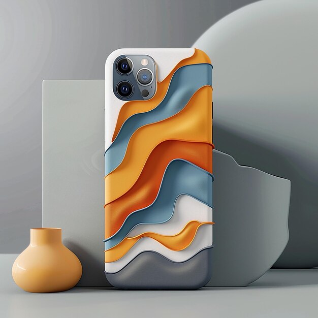 Photo 3d rendered photos of unique designs of mobile cover designs mockup