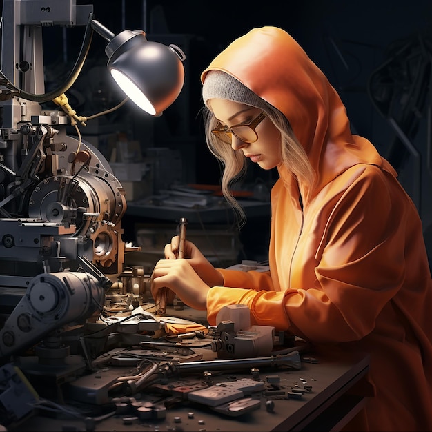 3d rendered photos of working lady