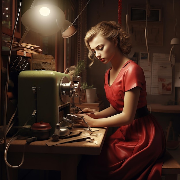 일하는 여자의 3D 렌더링 사진