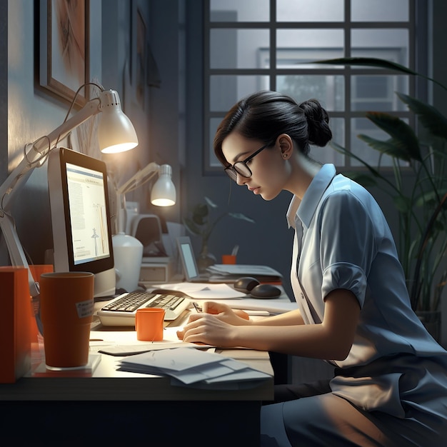 3d rendered photos of working lady