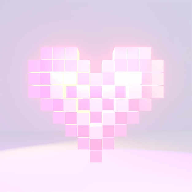 3d 렌더링된 핑크 빛나는 복셀 심장