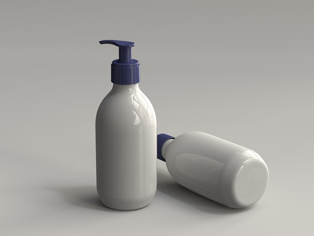 Photo 3d rendered plastic pump bottles without a label