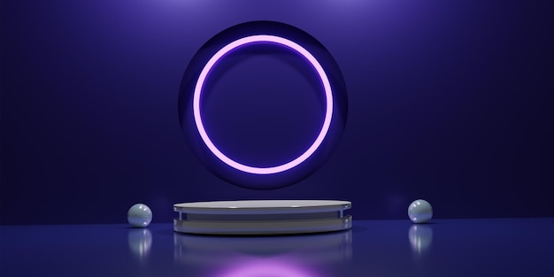 3d rendered podium neon light studio