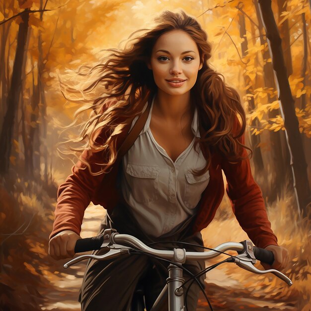 3d rendered portrait of woman riding bicycle outdoor