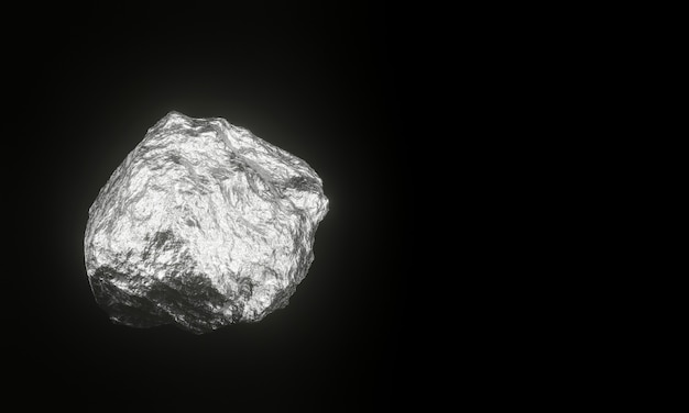 3D rendered pure silver ore with copy space