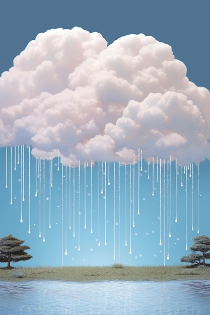 Foto nuvola di pioggia renderizzata in 3d con poche gocce che cadono
