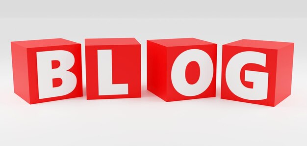 3d rendered red cubes with blog text on them