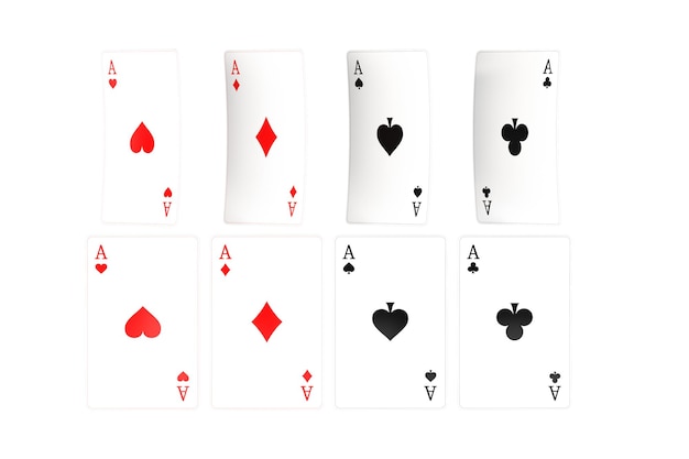 写真 3dレンダリングされたエースポーカーカードセット イラスト カジノギャンブルカード