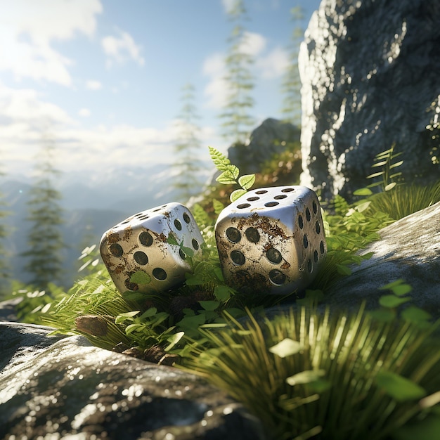 3d rendered shiny dice in nature