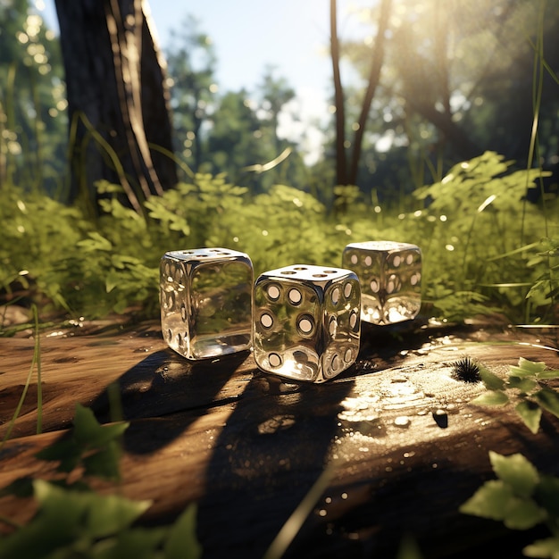 3d rendered shiny dice in nature