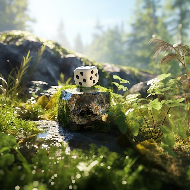 3d rendered shiny dice in nature