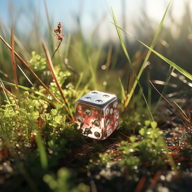 3d rendered shiny dice in nature