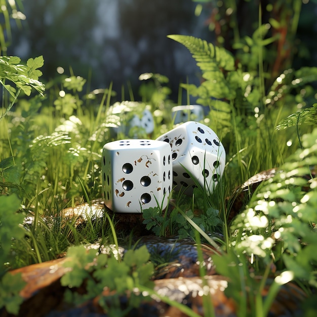 3d rendered shiny dice in nature