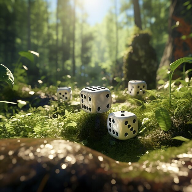 3d rendered shiny dice in nature